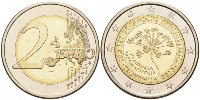 (004) Монета Словения 2010 год 2 евро &quot;Ботанический сад&quot;  Биметалл  UNC